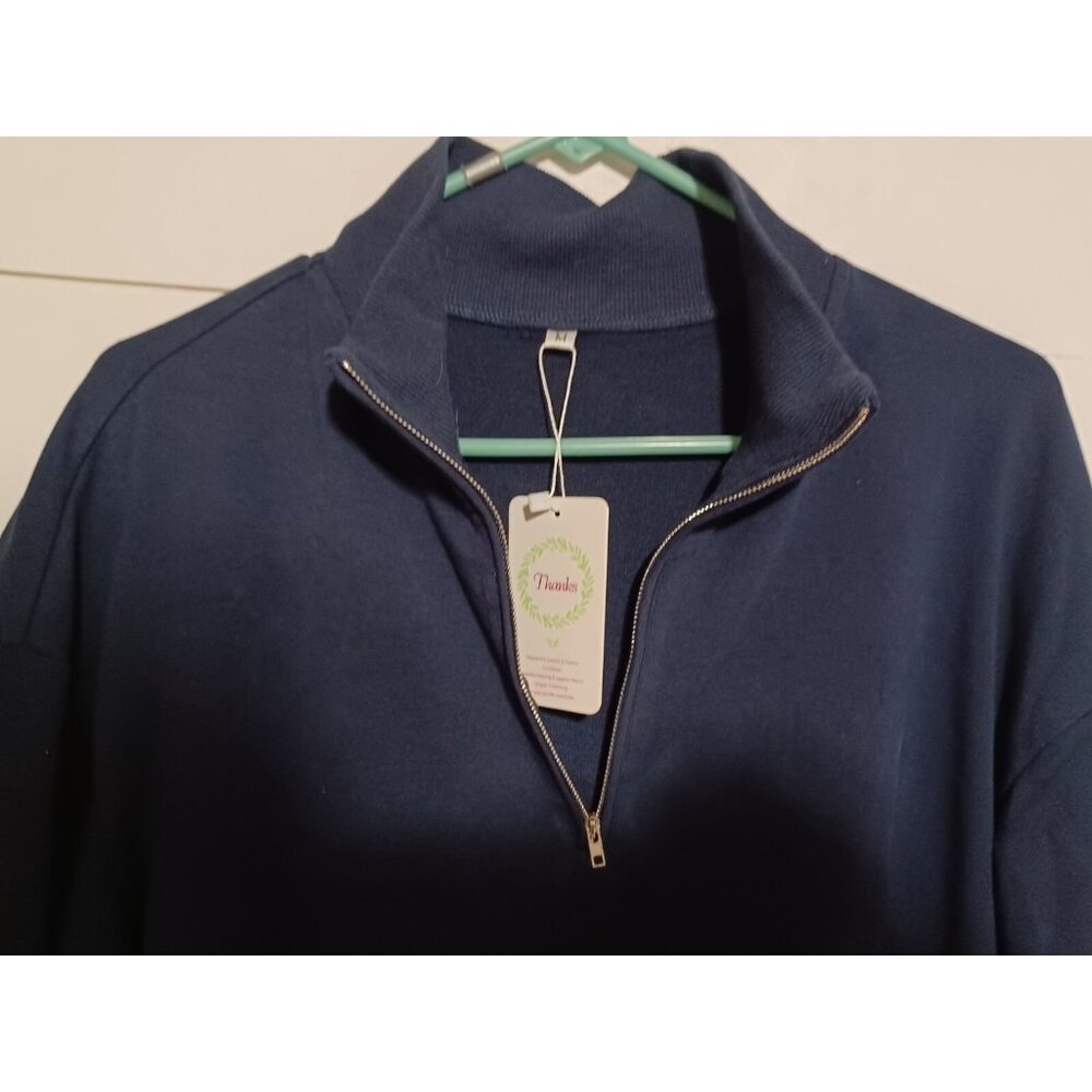 Dressmine Women 1/4 Zip Sweatshirt Top Long Sleeve Mock Neck Blue Size Medium - Picture 5 of 6